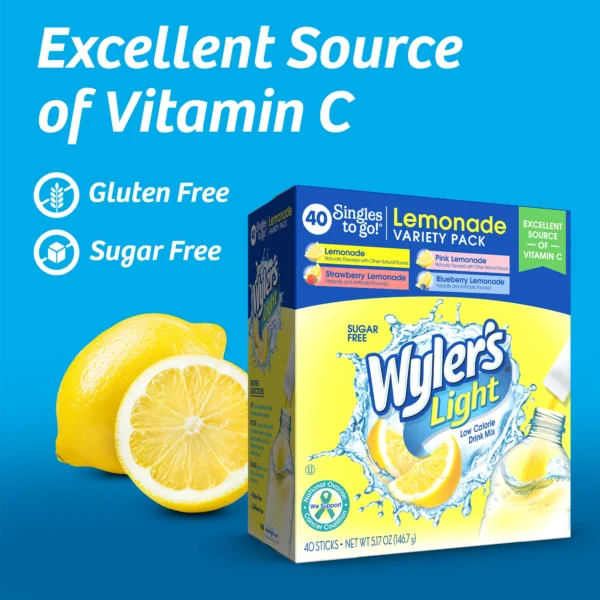 Wyler's Light Lemonade Powder Mix, Singles To Go Variety Pack, 4 Flavors, 40 Count
